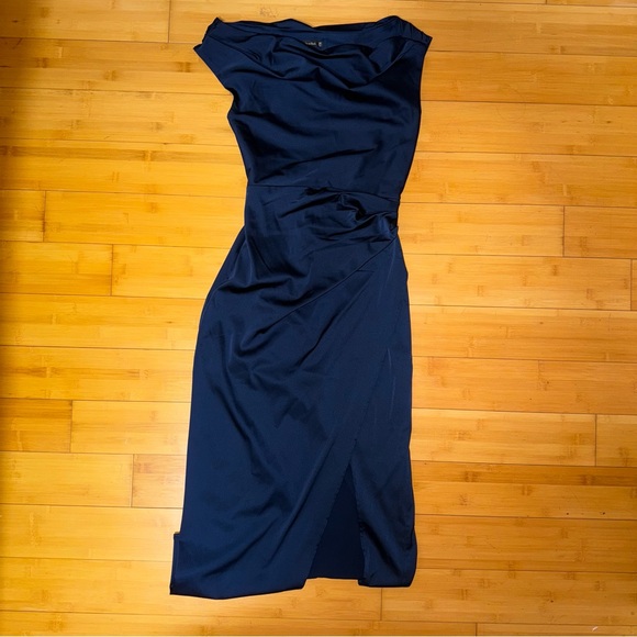 BLUE SATIN MIDI DRESS - Picture 2 of 4